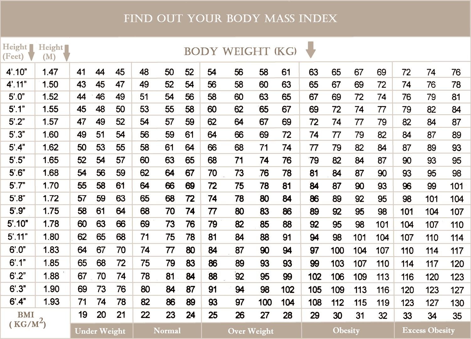 Body Mass Index Chart